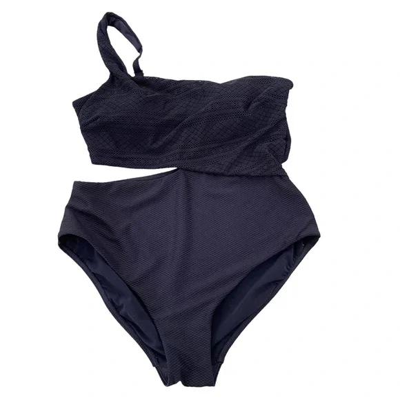 Sea Level One Shoulder Cut Out Lace Bodice One Piece Swimsuit Navy 12 NWT - Picture 5 of 15